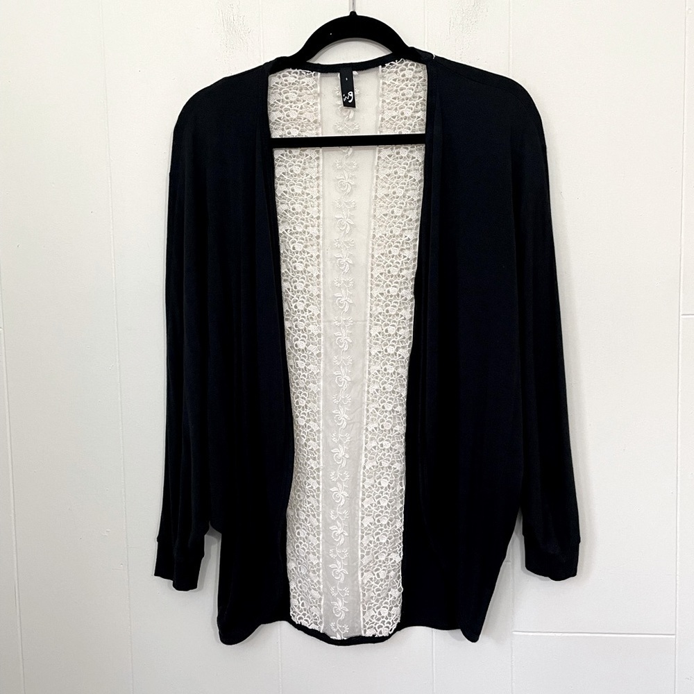 ING Black Open Front Cardigan ~ Sheer Lace Back ~ Bohemian ~ Size S